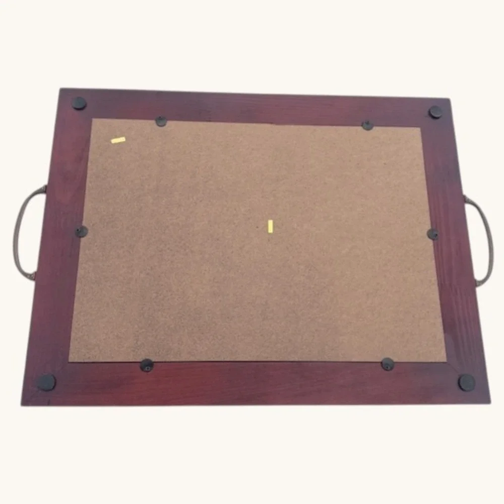 Vintage Mahogany Wood Glass Top Serving Tray‎ with Bronze Handles 19x12.5